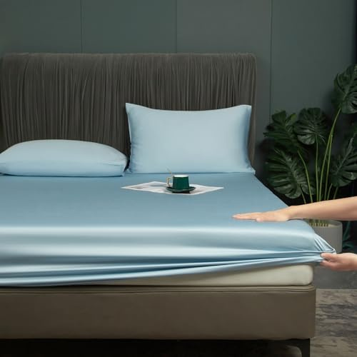 Bambus Spannbettlaken 90x200 cm Hellblau Antibakteriell Spannbetttücher Kühlende 50% Bambus und Mikrofaser Spannbetttuch Boxspringbett Bettlaken Leintuch 90 x 200 Spannleintuch für bis 25cm Matraze