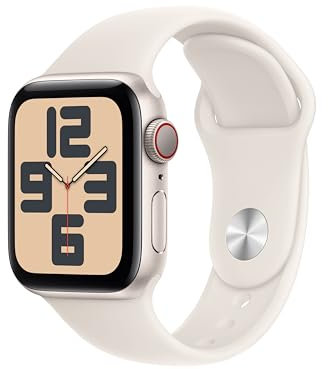 Apple Watch SE (2ᵉ gén) 40 mm GPS + Cellular Montre connectée avec Boîtier en Aluminium lumière stellaire et Bracelet Sport lumière stellaire (M/L). Suivi activité et Sommeil, détection Accidents