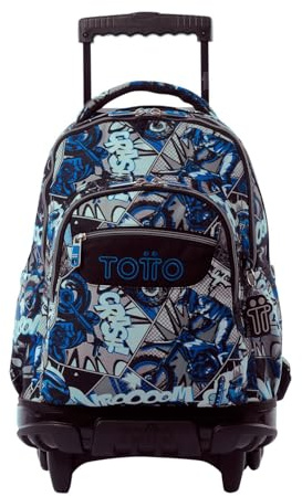 TOTTO Schulrucksack mit Rollen, Modell Linen, Fassungsvermögen 26,21 l, PC-Tasche 35,6 cm (14 Zoll), Flaschentasche, S-Riemen für zusätzlichen Komfort, robust, Motto Grau, 43 x 27.5 x 16 cm, Casual
