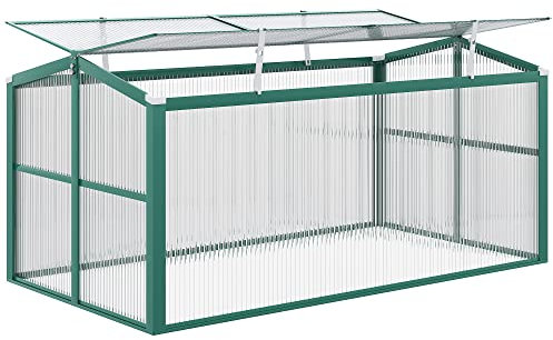 Outsunny Frühbeet mit Verstellbarem Dach, Frühbeetkasten Alu, Mini Gewächshaus mit UV-Schutz, Pflanzbeet für Balkon, Garten, 130 x 70 x 61 cm, Grün