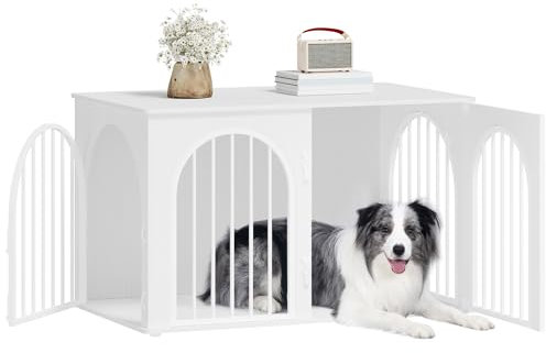 Hzuaneri Hundekäfig Möbel, 100cm Hundebox für Zuhause, 3 Türen, Bogentür, Moderne Hundebox Indoor für Hunde, Beistelltisch, Hundekäfig Hochbelastbar, 60 x 100 x 63 cm, Weiß DFC84113W
