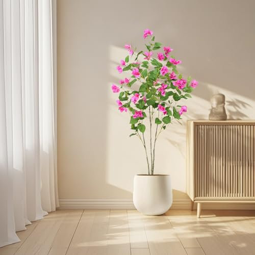 Cachpib Árbol de buganvillas artificiales de 120 cm, plantas artificiales en maceta, árbol artificial con flores para decoración del hogar, casa, oficina, jardín