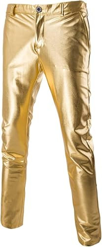 Suncadmious Mens Night Club Metallic Gold Suit Pants/Straight Leg Trousers (Gold,M)