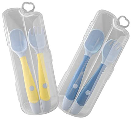 Vaguelly Besteckset Für Jungen Und Mädchen Esslerngeschirr Für Babys Weicher Löffel Und Drehbar Und Biegbar