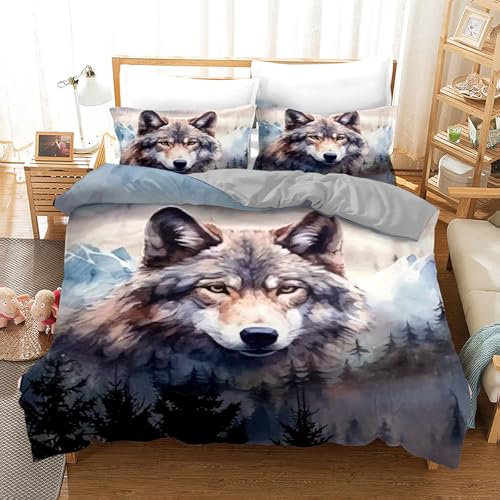 IUNTWEIE Wolf Bettwäsche 200x200,3D Tier Wolf Bettbezug mit Reißverschluss Wolf-Motiv Soft Weiche und Angenehme Schlafkomfort Microfaser Bettbezug (Wolf-2, 200x200cm)