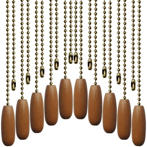 Aeknewo 10 Stück 30,5 cm Deckenventilator-Zugkette, Perlen-Kugelketten aus Holz, dekorative Anhänger-Verlängerungsketten für Deckenleuchte, Lampe, Ventilatorkette (Bronze)