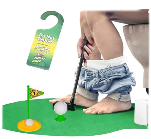 Toilet Golf Game Bathroom Easy Potty Fun Putter Novelty Gift For Men Gift Idea For Him Boyfrined Dad Granddad Retirement Practice Golfer tee Gag Golfer Birthday Secret Sata Stockign Filler Idea