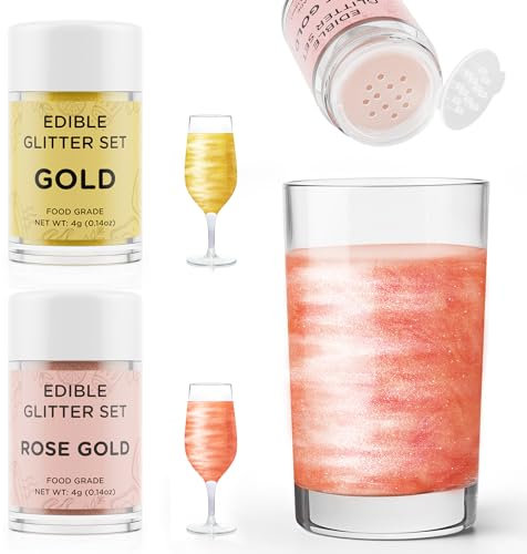 Glitter Commestibili Oro e Oro Rosa, Waysroma 2 Colori Glitter Commestibili per Torte Glitter Alimentari Brillantini Commestibili per Drink, Cocktail, Fondente, Cioccolato, Pasqua Biscotti (4g)