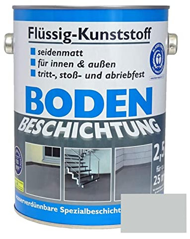 Dynamic24 Flüssig Kunststoff 2,5L Bodenbeschichtung 25m² Betonfarbe Beton Beschichtung Boden Estrich Farbe Halle Estrichfarbe Bodenfarbe für innen und außen Keller Terrasse Kellerboden (Lichtgrau)