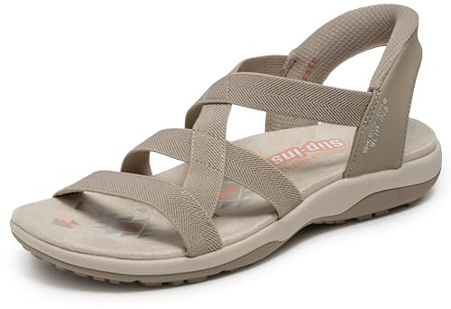 Skechers Slip-ins Reggae Slim - Stretch Flex Hands Free Damensandalen, Taupe, 10 Wide