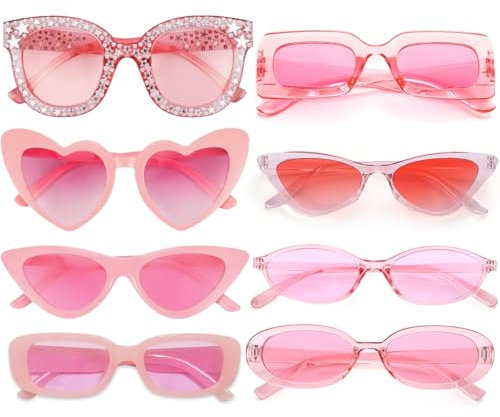 Dwenarry Set di Occhiali da Sole da Donna Rosa Retrò Anni '90 Moda Occhiali da Sole da Festa per Donne 8 Pezzi
