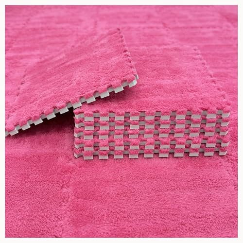 40 Stücke Plüsch Schaum Nicht-Slip Fußmatten Shaggy Ineinander Greifen Teppich Fliesen Mit Grenze Flauschigen Puzzle(Rose Red)