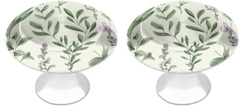 Green Flower Herb Sage Leaves And Branches Cabinet Knobs 2Pcs Drawer Knobs Stainless Steel Cabinet Pulls with 2 Screw Bathroom Cabinet Knobs for Kitchen Cabinet, Door & Drawer, Wardrobe, Cupboard