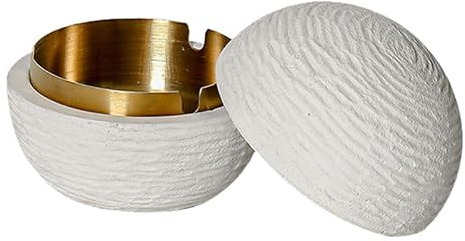 WGXIA Aschenbecher mit Deckel Outdoor Beton Design mit Edelstahl Einsatz | Beton Optik mit herausnehmbarem Edelstahleinsatz, windgeschütztes Design, ideal für Balkon Terrasse Garten und Außenbereiche