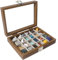 Dmnnlp 24 Gitter Rock Vitrine, Holz Rock Sammelbox mit Klarglasdeckel, Aufbewahrungsboxen für Sammlerstücke Edelstein Fossil Kristall Stein Schmuck (Dunkelbraun)