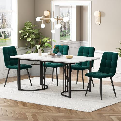 Gegtuon Esstisch mit 4 Stühlen für 4 Personen 140x80 cm, 5 teilig Tisch Rechteckig für Küche, Modern Küchentisch mit Schwarz Tischbeine, Essgruppe für Esszimmer Wohnzimmer, Samt, Dunkelgrün