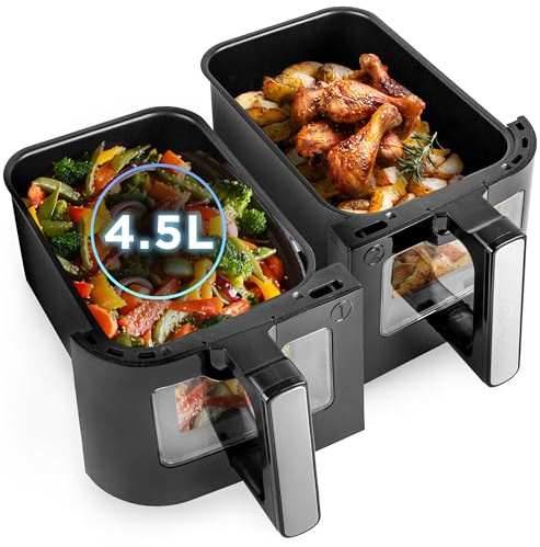 Duronic Twin Drawers AFD2 BK OLD, BOUGHT BEFORE 2024, 2 x 4.5L DRAWERS ONLY for the AF24 Air Fryer, Two Cooking Baskets with Sync Cook and Finish for Dual Zone Air Fryer, Black