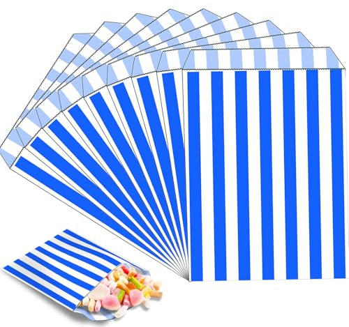MOMAHUA 100 Stück Blau Mini Papiertüten Candy Bar Naschitüten, Klein Kraft Butterbrottüten Bunt, 13x18cm Geschenktüten Tüten Candybar Brotpapiertüten für Halloween, Weihnachten, Hochzeiten