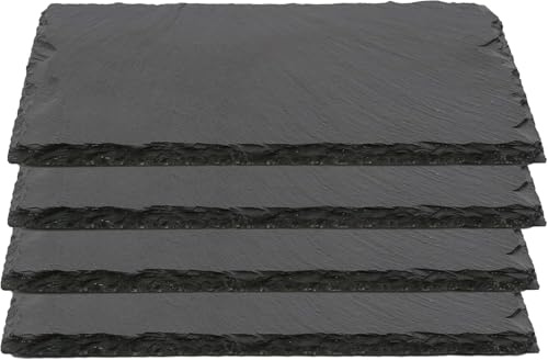 pcmoviles Plato Llano de Pizarra Natural – Pack 4 Bandejas 30 x 15 cm | Platos para Sushi, Tapas, Quesos y Aperitivos | Fuente de Cocina Decorativa, Negra