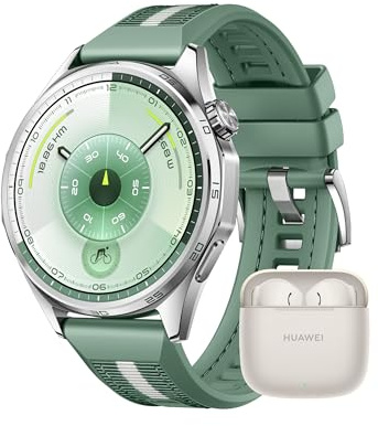 HUAWEI Watch GT 6 46mm Verde Smartwatch + FreeBuds SE 3 Beige, AMOLED Pantalla Táctil, hasta 14 Días de Autonomía, NFC,GPS,Ciclismo,100+Modos Deportivos, iOS y Android Compatible, Monitoreo de Salud