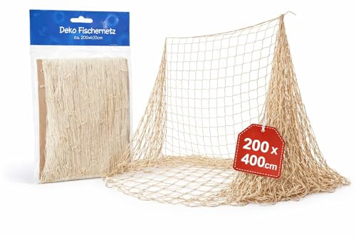 Fischernetz für Maritime Dekoration – Deko Netz naturfarben 200 × 400 cm – Seilnetz im Küsten- & Strandstil für Wand, Party & Schaufenster