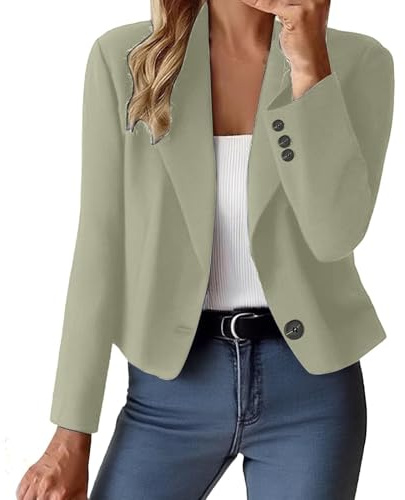 Blazer Femme Legere Veste Tailleur Femme Ajustée Travail Tendance Jacket Mi Saison Long Mariage Blouson Classique Automne Couleur Unie 2#Green à la Menthe S