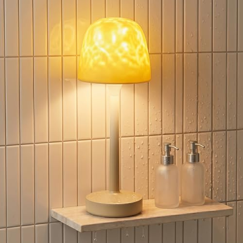 Tedmos Akku LED Duschlampe IP65 Wasserdicht, Polarlicht & Aurora Projektor | Wasserwellen Effekt Stimmungslicht, Dimmbar LED Tischleuchte, Kabellos Touch Tischlampe für Bad Outdoor Garten Deko Geschenk