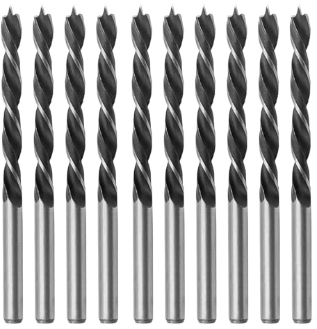 Runihorn 10 Stück Holzbohrer 4mm, Schlangenbohrer Brad Point, Holzschlangenbohrer HSS, Holzspiralbohrer für Weichholz, Hartholz