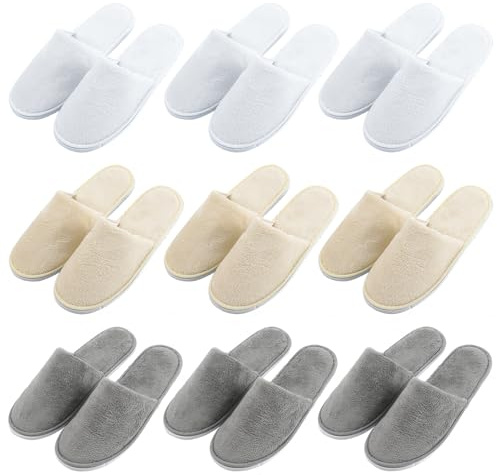 PORFOYO Lot de 9 pantoufles d'hôtel, pantoufles d'invités, pantoufles d'hôtel, pantoufles d'invités, pour les voyages, le salon, la maison, le spa, la maison, l'hôtel 28 x 11 cm