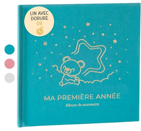 Livre de Naissance Bébé Ma Première Année avec Couverture en Lin naturel et 75 Pages + Autocollants, Livre Souvenir Bébé pour Coller des Photos et Écrire, Album Photo Bebe idéal comme Cadeau Naissance