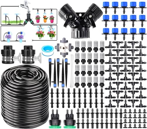 BARAKYEG Kit irrigazione 189 PCS per Giardino,Sistema Irrigazione del Giardino,Drip Irrigation Kit di Microirrigazione Automatici Regolabili,Flower Bed,terrazza Piante – 40 m,Adattto a Patio,Prato