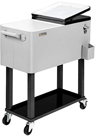 Bonnlo Carrito Nevera con Ruedas 76 L, Nevera para Bebidas de Exterior, Enfriador para Patio, Jardín, Camping, Parque y Playa (Gris, Grande)