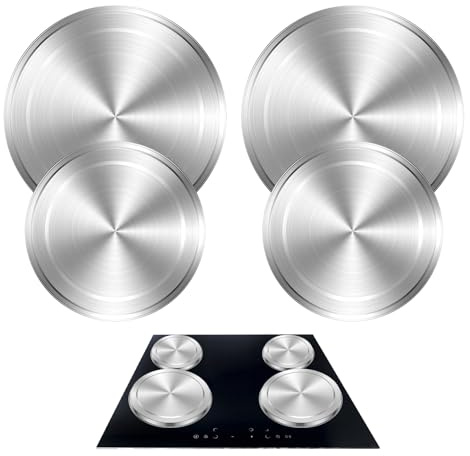 Set of 4 Stainless Steel Hob Covers, Reusable Silver Hob Covers, Kitchen Heat-Resistant Protector for Electric Gas Hobs, 2 Pieces 21 cm and 2 Pieces 17 cm