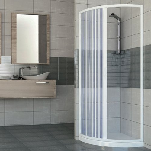 Box ducha ad una puerta apertura lateral semicircular. Producto de PVC No Tóxico autoextinguible. riducibile attraverso el corte del carril. Color Blanco.