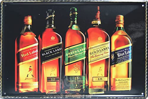 Johnnie Walker, Whisky Metall blechschild, Vintage Style Wandbild Ornament Kaffee & Bar Decor, Größe 20,3 x 30,5 cm