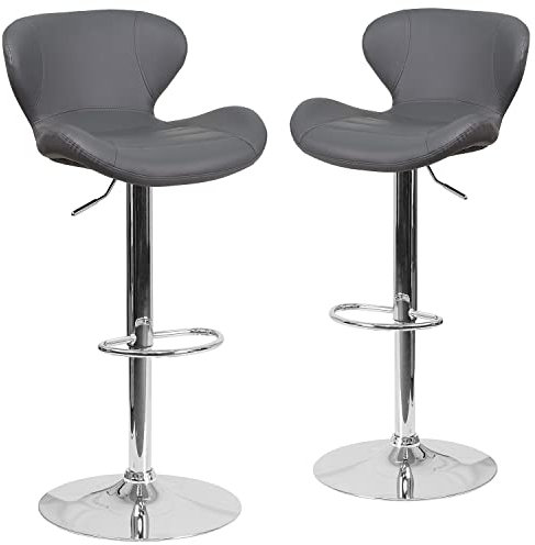 Flash Furniture Denville Barhocker aus Vinyl, höhenverstellbar, mit gebogener Rückenlehne und Chromfuß, Grau, 2 Stück