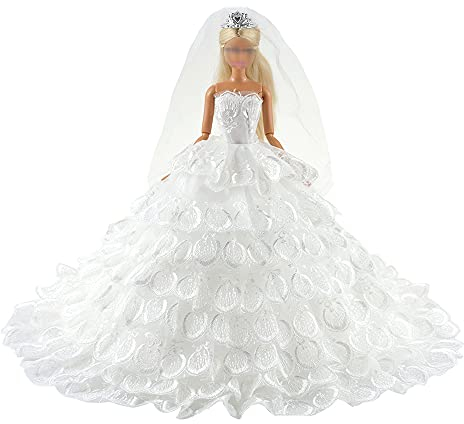 Miunana Kleidung Elegant Dress Kleider Abendkleid Prinzessin Pailletten für 11,5 Zoll Mädchen Puppen (Weiß)