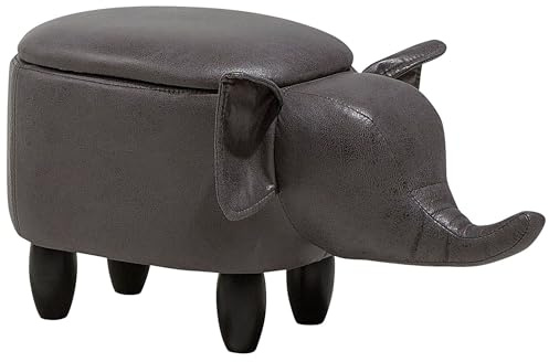 Beliani Hocker Elefant für Kinder Kunstleder grau mit Deckel Stauraum Holzbeine Elephant