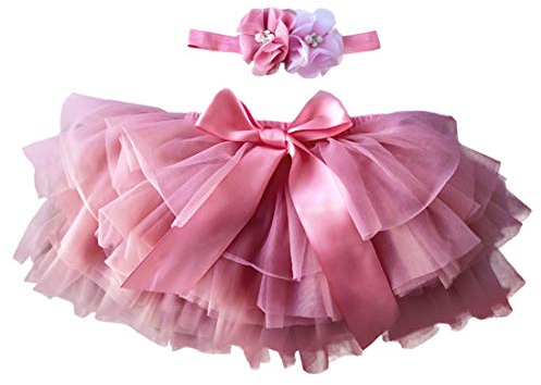 YONKOUNY Baby Mädchen Tutu Rock Prinzessin Tüllrock Minirock Baby Fotoprops Reifrock Ballettrock für Fotografie Geburtstag + Stirnband (Wassermelonenrot, 0-6 Monate)