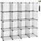 WOLTU Regalsystem, Steckregal Regalwürfel individuell aufstellbar 16 Fächer, Schwarz, aus Drahtgitte 148 x 37 x 148 cm (B x H x T)
