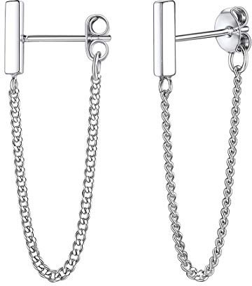 ChicSilver 925 Linie Ohrring Damen Mädchen Ketteohrring Linie Ohrringe mit Geschenkebox als Valentinstag/Geburtstag Geschenke