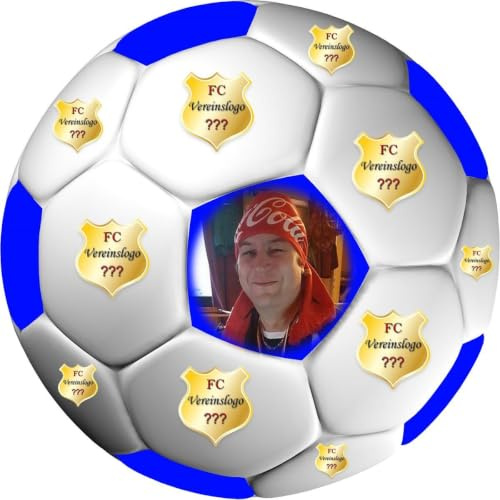 sales-world24 Tortenaufleger Fussball Fußball in 3D-Optik für einen tollen 3D-Effekt mit Foto & Vereinslogo Vereinswappen Rund 20 cm FB05 Blau