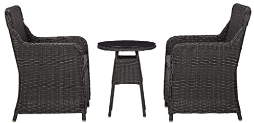 vidaXL Bistroset 3-TLG. mit Auflagen Balkonset Sitzgruppe Balkonmöbel Gartenmöbel Garnitur Stühle Beistelltisch Poly Rattan Schwarz