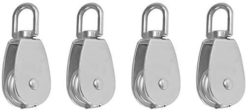 POFET 4 Pcs M15 Stainless Steel Lifting Swivel Single Wheel Pulley Wire Rope Crane Pulley Block, Durable