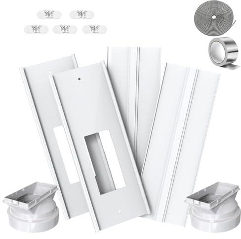 gulrear Kit de ventilación de ventana de aire acondicionado portátil de doble manguera de 66 a 62 pulgadas, ajustable con 2 acopladores universales y pantalla de filtro, 2 burletes de clima para LG