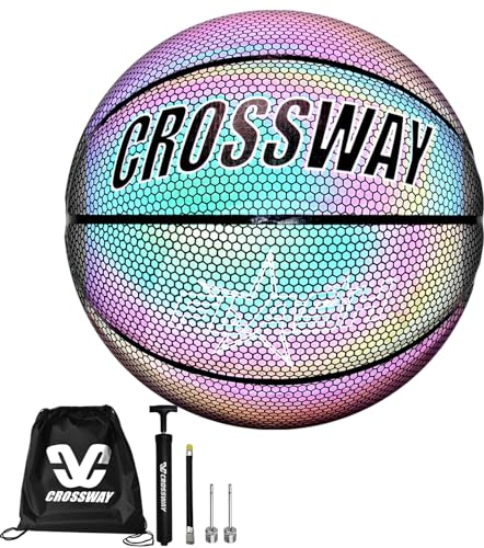 MAIBOLE Flash Series Reflektierender holografischer schwarzer Basketball für alle Altersgruppen, für hervorragende Kameraaufnahmen, geeignet für Spiele im Innen- und Außenbereich,