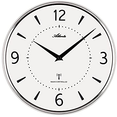 Atlanta 4538/19 Funk-Wanduhr, Silber, puristische Optik, Kunststoff-Gehäuse, gewölbtes Mineralglas, 4 Zahlen, 29 cm