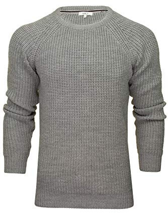 Xact Men's Chunky Fisherman Knit Jumper, Crew Neck, Raglan Sleeve (Mid Grey Marl) M