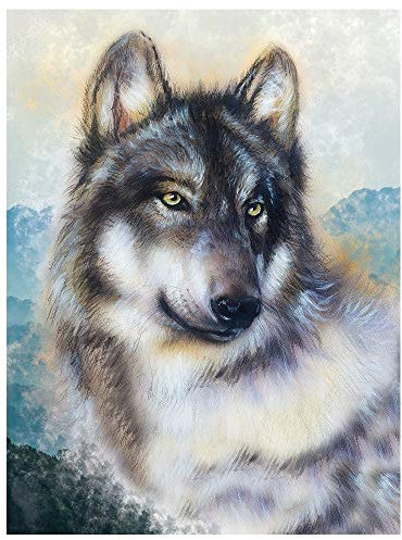 Ideen mit Herz 5D Diamond Painting | Diamant Painting Set | Motiv: 35 x 25 cm | Leinwand: 30 x 40 cm | runde Steinchen | inkl. Zubehör | Verschiedene Bilder zur Auswahl (Wolf)