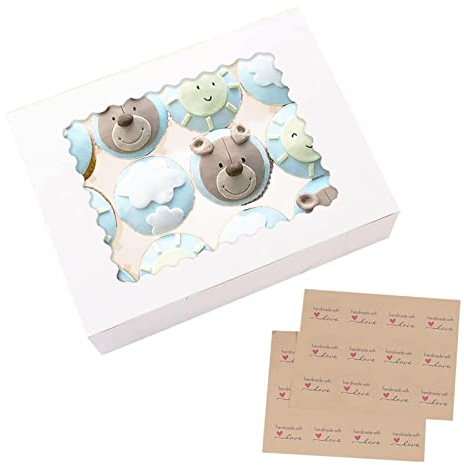 GylSun 15 Stück Cupcake Muffin Box Patisserieschachteln mit großem Sichtfenster und Einlage(12er)